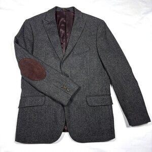 Banana Republic Wool Blend Tweed Herringbone Blazer Sport Coat w/Elbow Patch 44R
